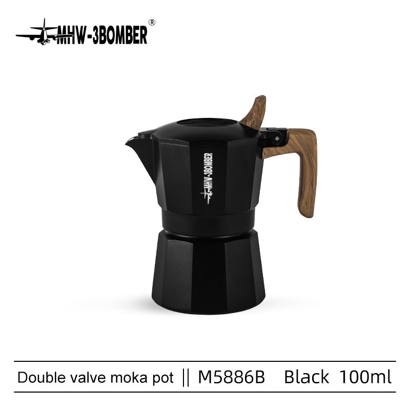 MHW-3BOMBER Double Valve Moka Pot Espressokocher 100 ml Black