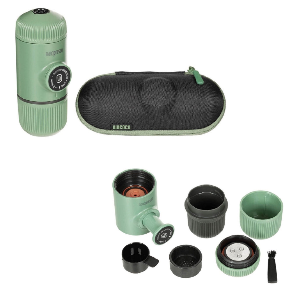 Wacaco Nanopresso tragbare Espressomaschine mit Schutzhülle in Moos Grün