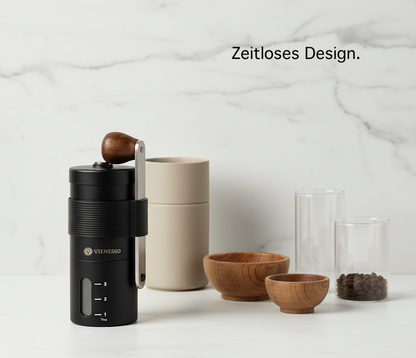 Kaffeemühle Manuell mit stufenloses Keramikmahlwerk - Kompakte Handkaffeemühle (schwarz)