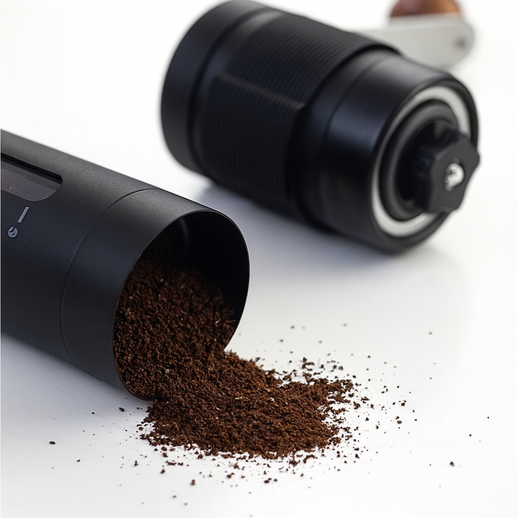 Kaffeemühle Manuell mit stufenloses Keramikmahlwerk - Kompakte Handkaffeemühle (schwarz)