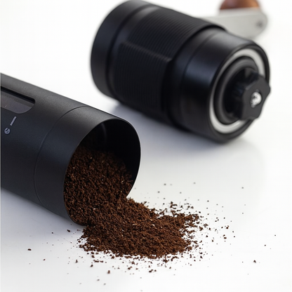 Kaffeemühle Manuell mit stufenloses Keramikmahlwerk - Kompakte Handkaffeemühle (schwarz)