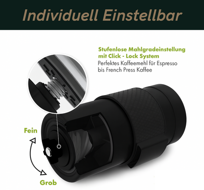 Kaffeemühle Manuell mit stufenloses Keramikmahlwerk - Kompakte Handkaffeemühle (schwarz)