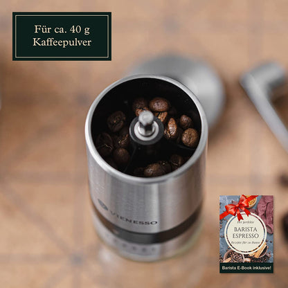 Manuelle Handkaffeemühle mit Keramik-Mahlwerk: Espressomühle mit 6-Stufen Mahlgradeinstellung