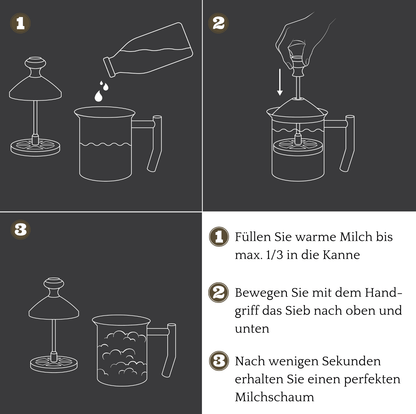 Manueller Hand-Milchaufschäumer aus Edelstahl mit Mesh-Sieb für cremigen Milchschaum - 400 ml