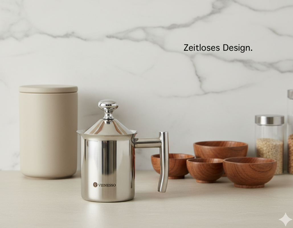 Manueller Hand-Milchaufschäumer aus Edelstahl mit Mesh-Sieb für cremigen Milchschaum - 400 ml