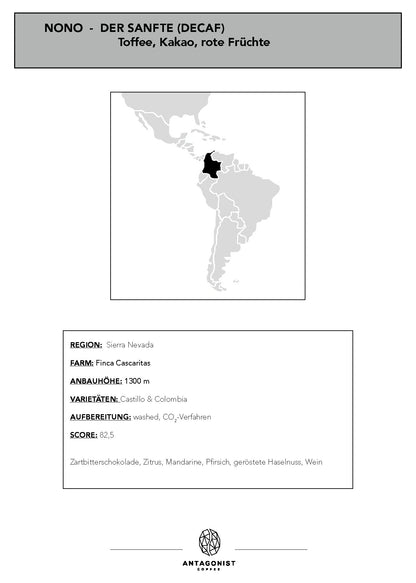 NONO Kolumbien Decaf - Entkoffeiniert, Toffee - Kakao - rote Früchte