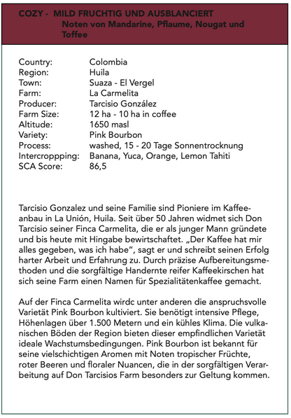 Filterkaffee Cozy - Mild aus Kolumbien mit fruchtigem Geschmack