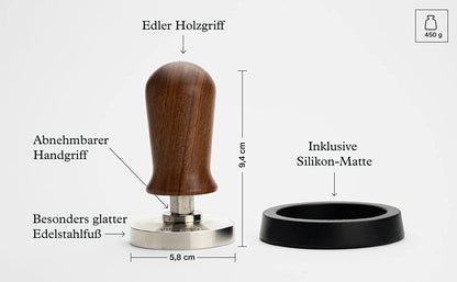 Tamper Set druckregulierend mit Anpressdruck von ca. 14kg durch integrierte Feder - 51 + 58 mm