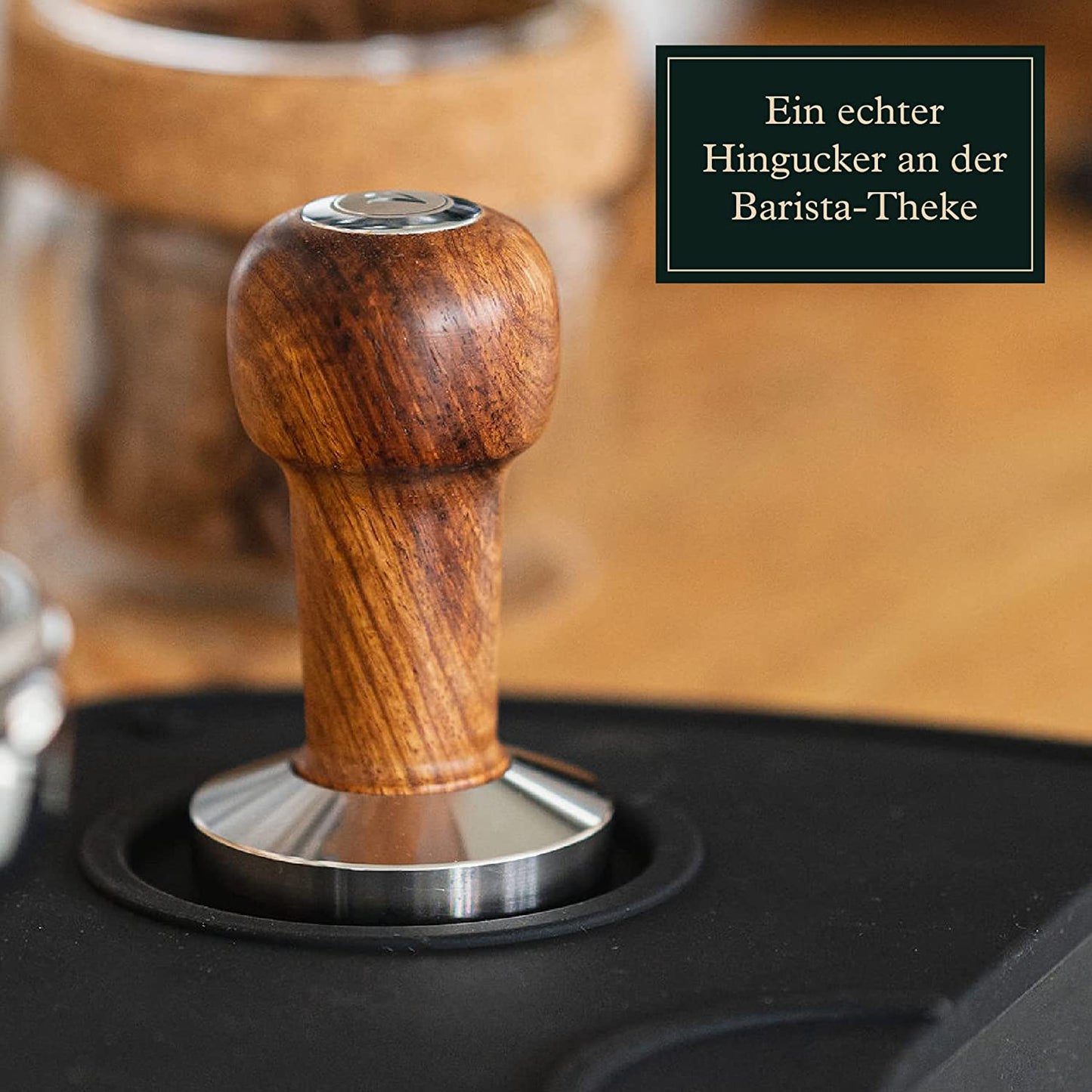 Tamper mit edlen Holzgriff - Espresso Stempel für den Barista inkl. Matte