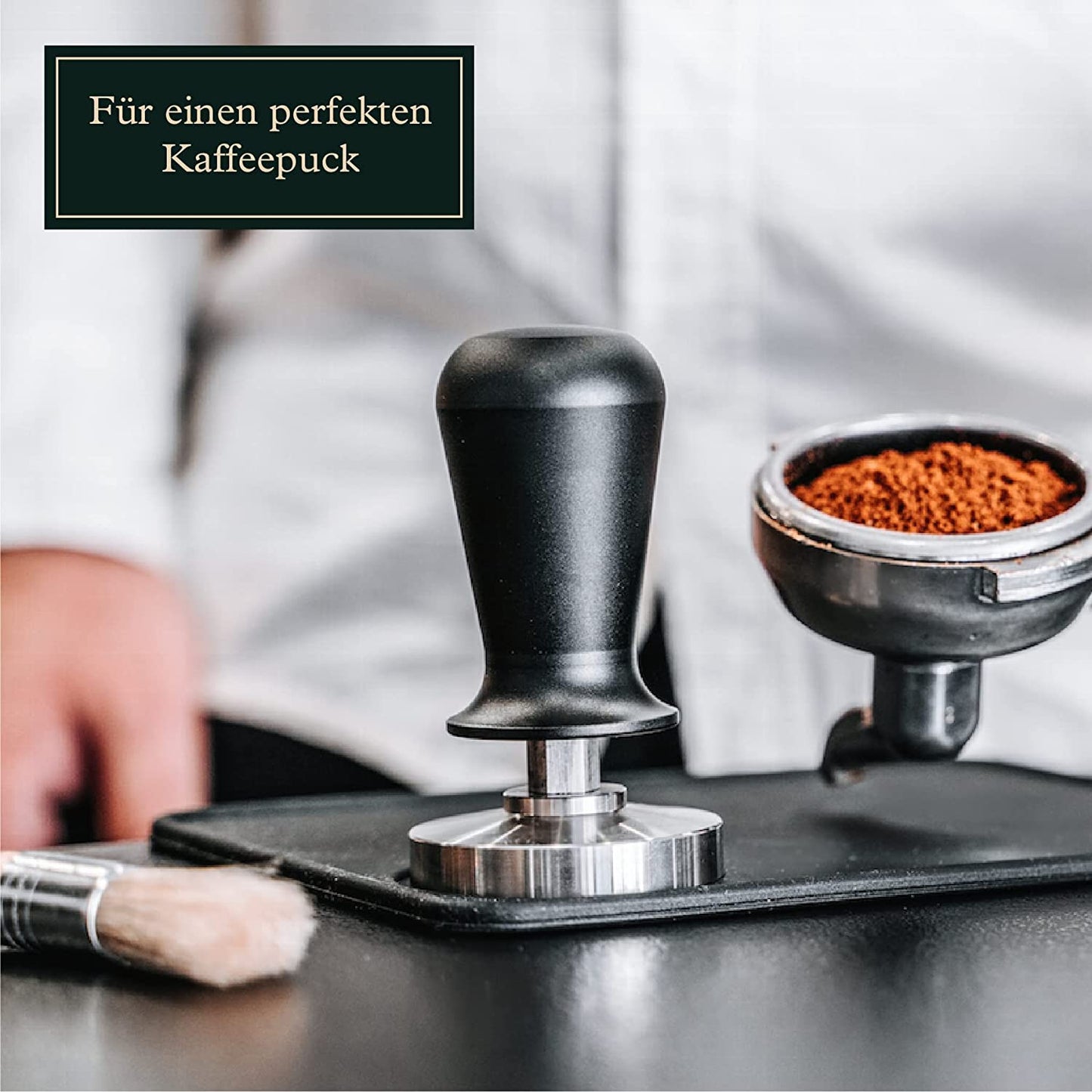 Tamper Set druckregulierend mit Anpressdruck von ca. 14kg durch integrierte Feder - 51 + 58 mm