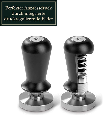 Tamper Set druckregulierend mit Anpressdruck von ca. 14kg durch integrierte Feder - 51 + 58 mm
