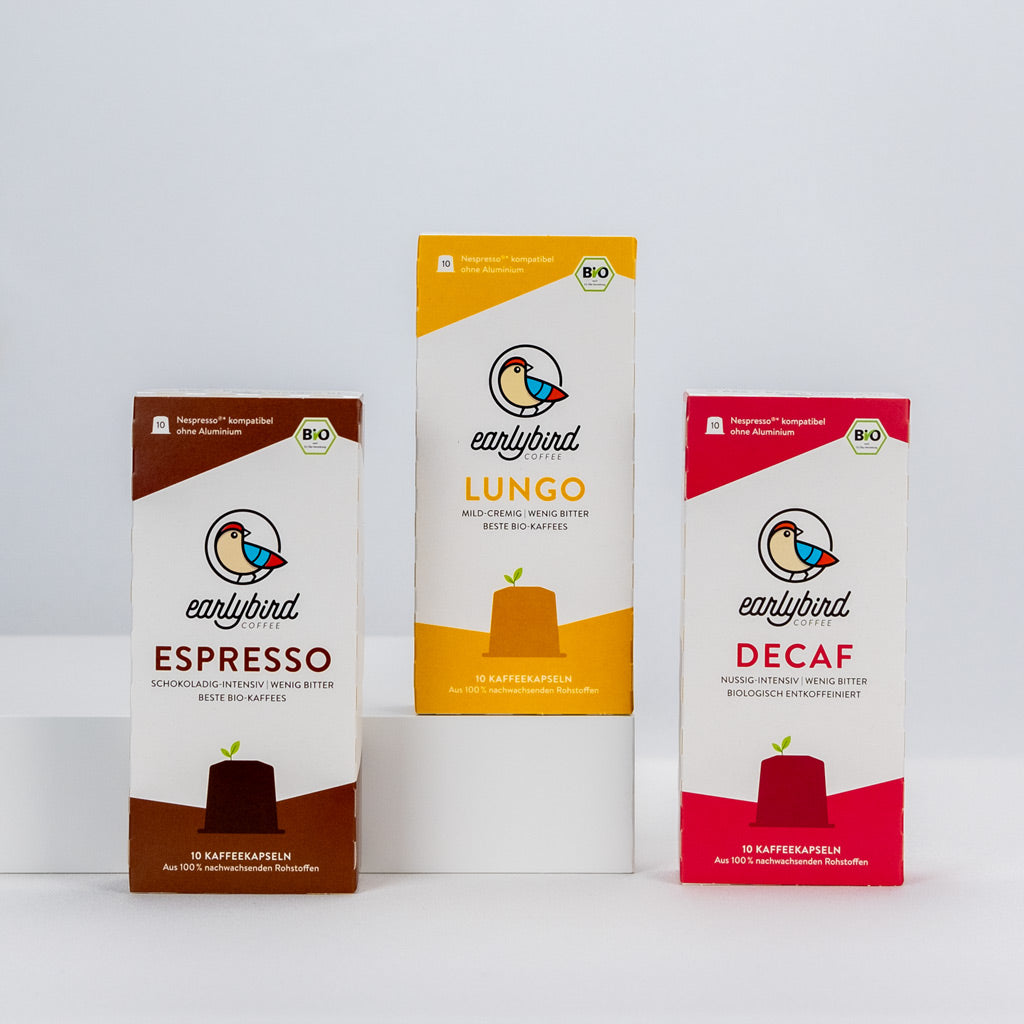 earlybird coffee Bio Kaffeekapseln Probierpaket - 3x3 Packungen