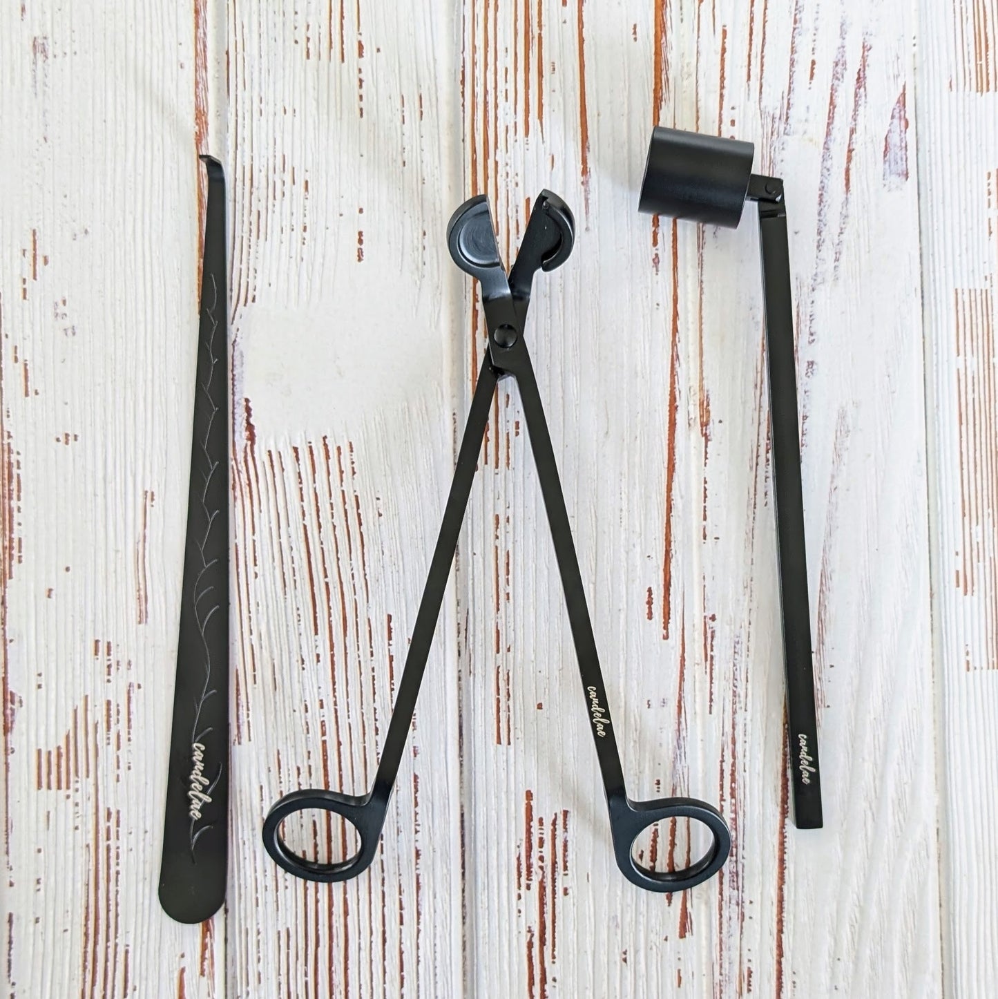 Kerzenpflege-Set Schwarz – Dochtschere, Kerzenlöscher & Dochtheber für Duftkerzen